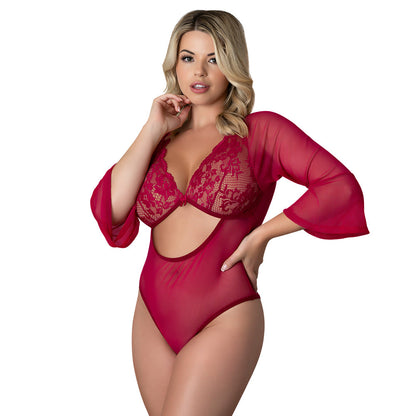 MAGIC SILK - BLACK CHERRY 3/4 SLEEVE PLAYSUIT CHERRY QUEEN SIZE