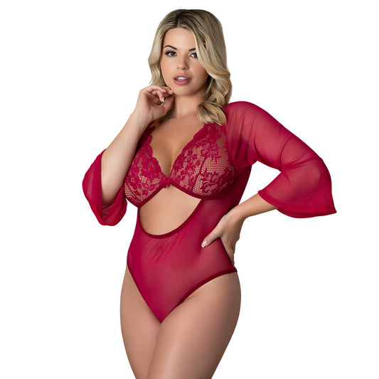 MAGIC SILK - BLACK CHERRY 3/4 SLEEVE PLAYSUIT CHERRY QUEEN SIZE