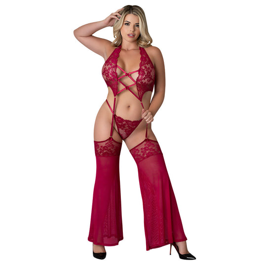 MAGIC SILK - TOP ESCOTADO DE CEREZA NEGRA CON ZAMARRAS REMOVIBLES Y TANGA DESCARADO TALLA CHERRY QUEEN
