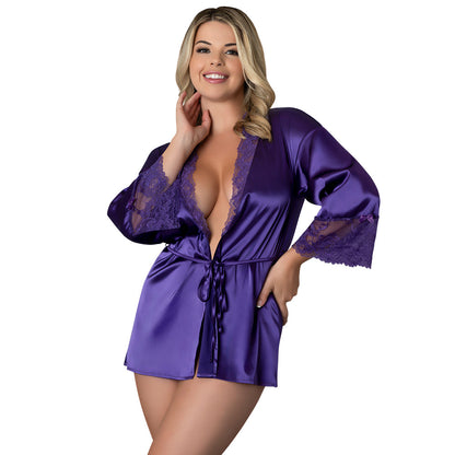 MAGIC SILK - SATIN PETALS ROBE PURPLE QUEEN SIZE