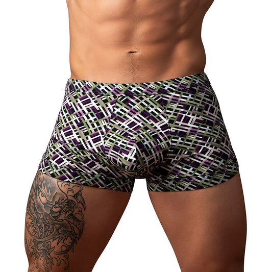 MALE POWER GRIDLOCK''D SHORT WITH STRAP PRINT M