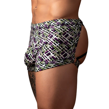 MALE POWER GRIDLOCK''D SHORT WITH STRAP PRINT M