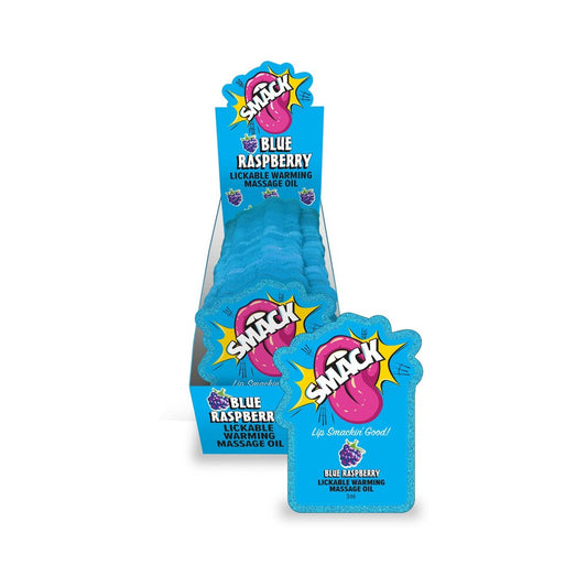 LITTLE GENIE - SMACK LICKABLE MASSAGE OIL 3 ML POUCH BLUE RASPBERRY 36-PIECE DISPLAY