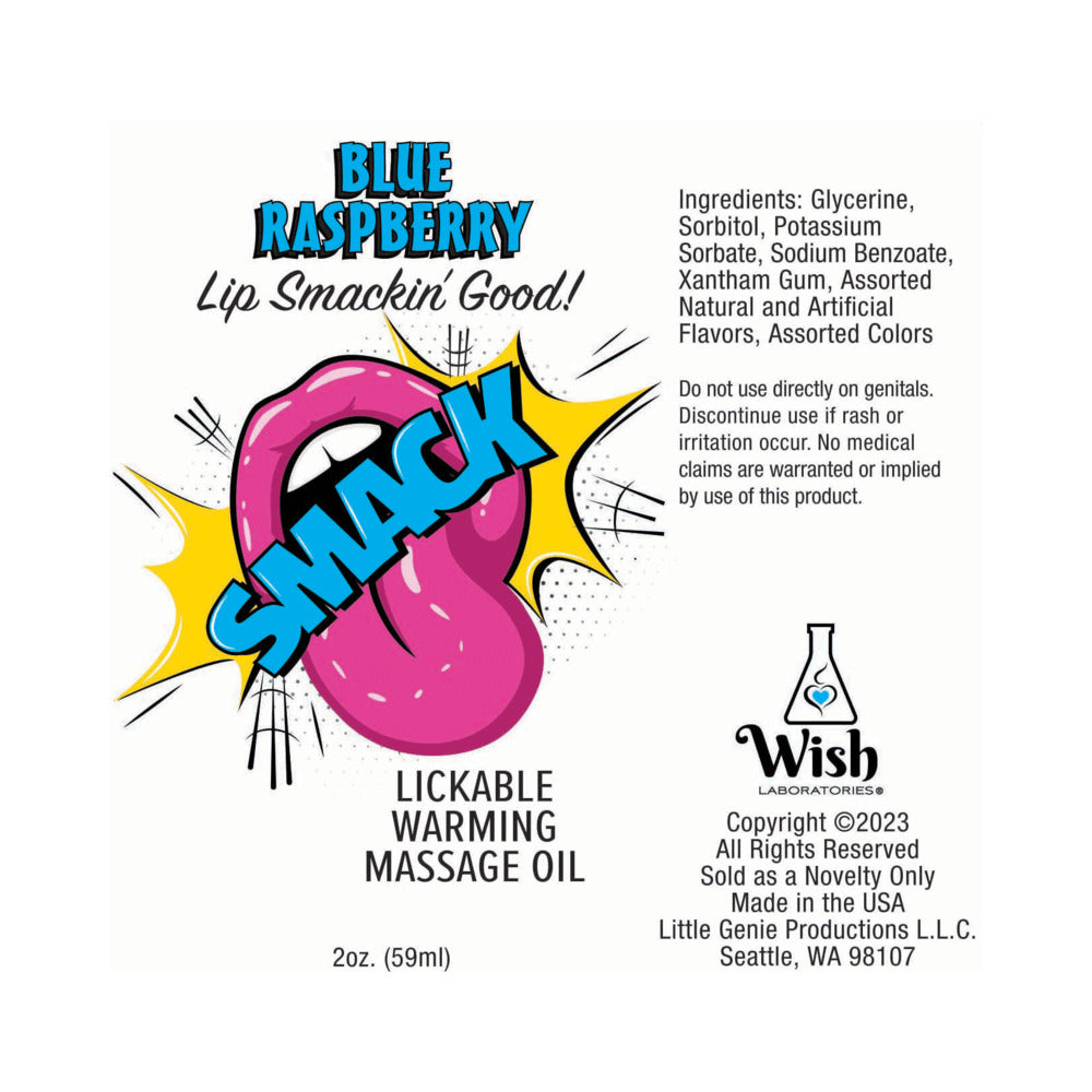 LITTLE GENIE - SMACK LICKABLE MASSAGE OIL 3 ML POUCH BLUE RASPBERRY 36-PIECE DISPLAY