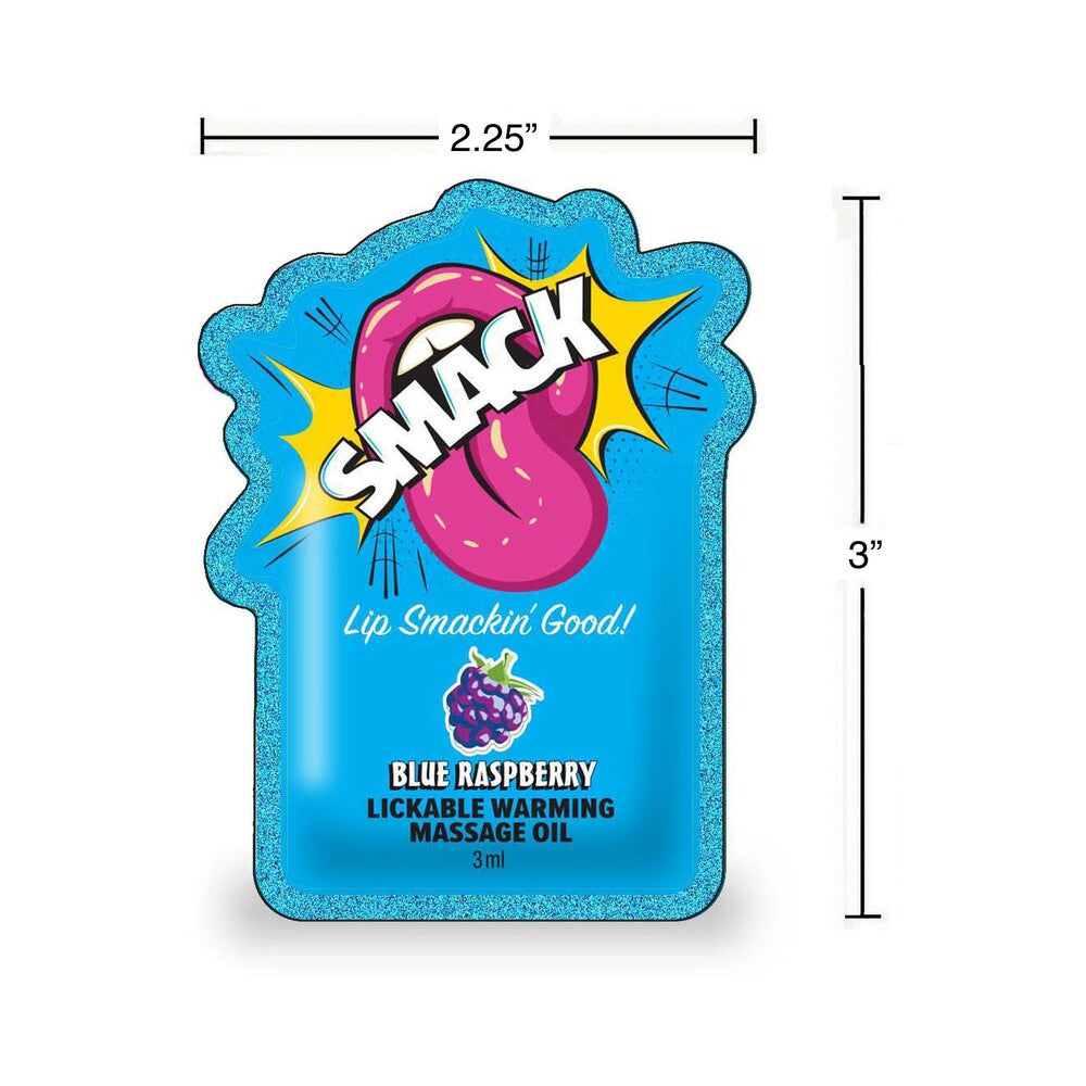 LITTLE GENIE - SMACK LICKABLE MASSAGE OIL 3 ML POUCH BLUE RASPBERRY 36-PIECE DISPLAY