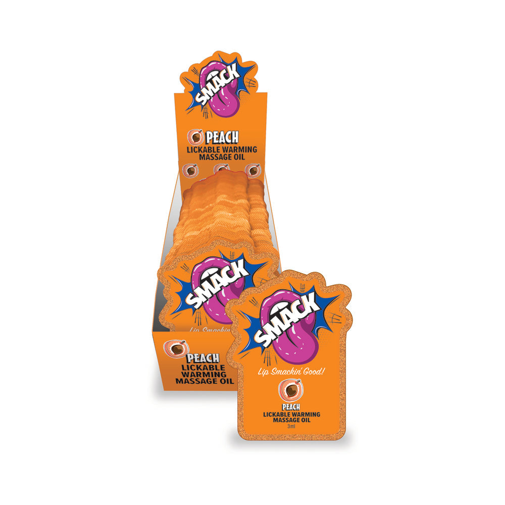 LITTLE GENIE - SMACK LICKABLE MASSAGE OIL 3 ML POUCH PEACH 36-PIECE DISPLAY
