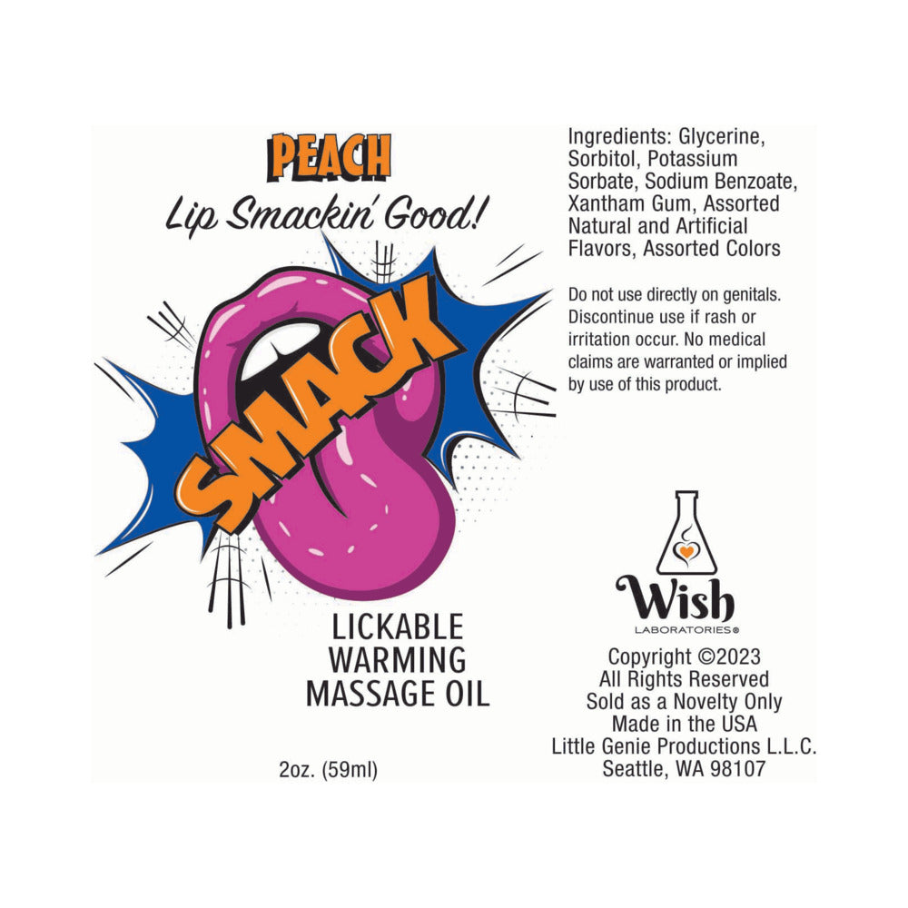LITTLE GENIE - SMACK LICKABLE MASSAGE OIL 3 ML POUCH PEACH 36-PIECE DISPLAY