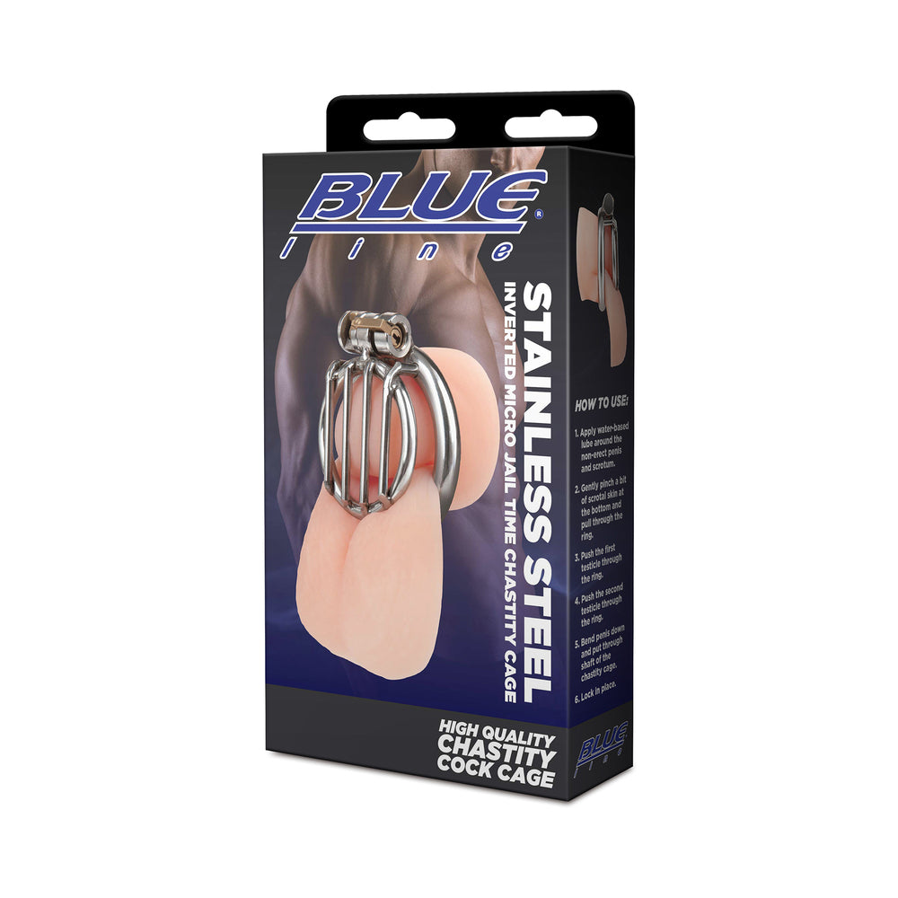 ELECTRIC EEL - BLUE LINE STAINLESS STEEL INVERTED MICRO JAIL TIME CHASTITY CAGE