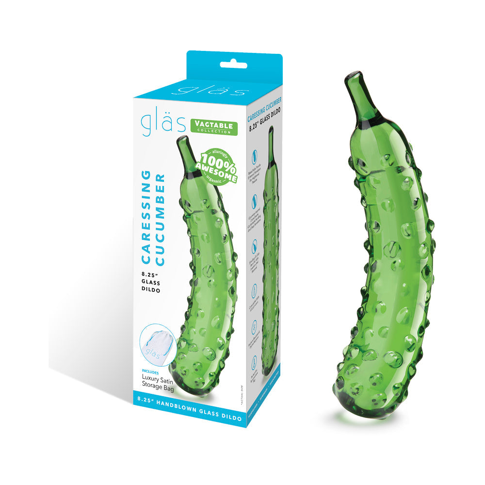 GLAS CARESSING CUCUMBER 8.25 IN. GLASS DILDO