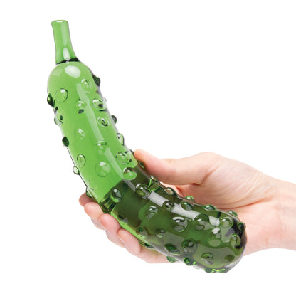 GLAS CARESSING CUCUMBER 8.25 IN. GLASS DILDO