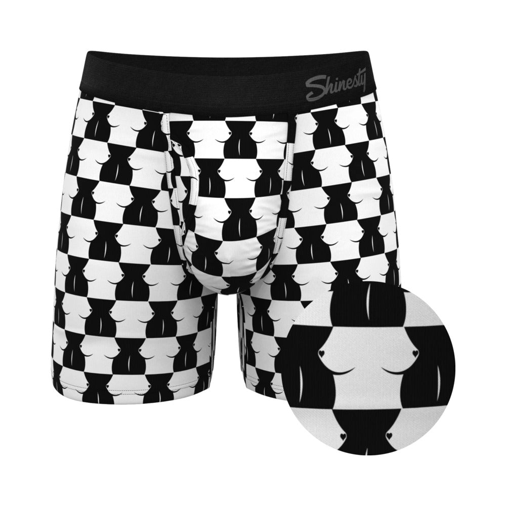SHINESTY - THE CHEST MATE CHECKERED BALL HAMMOCK POUCH UNDERWEAR WITH FLY