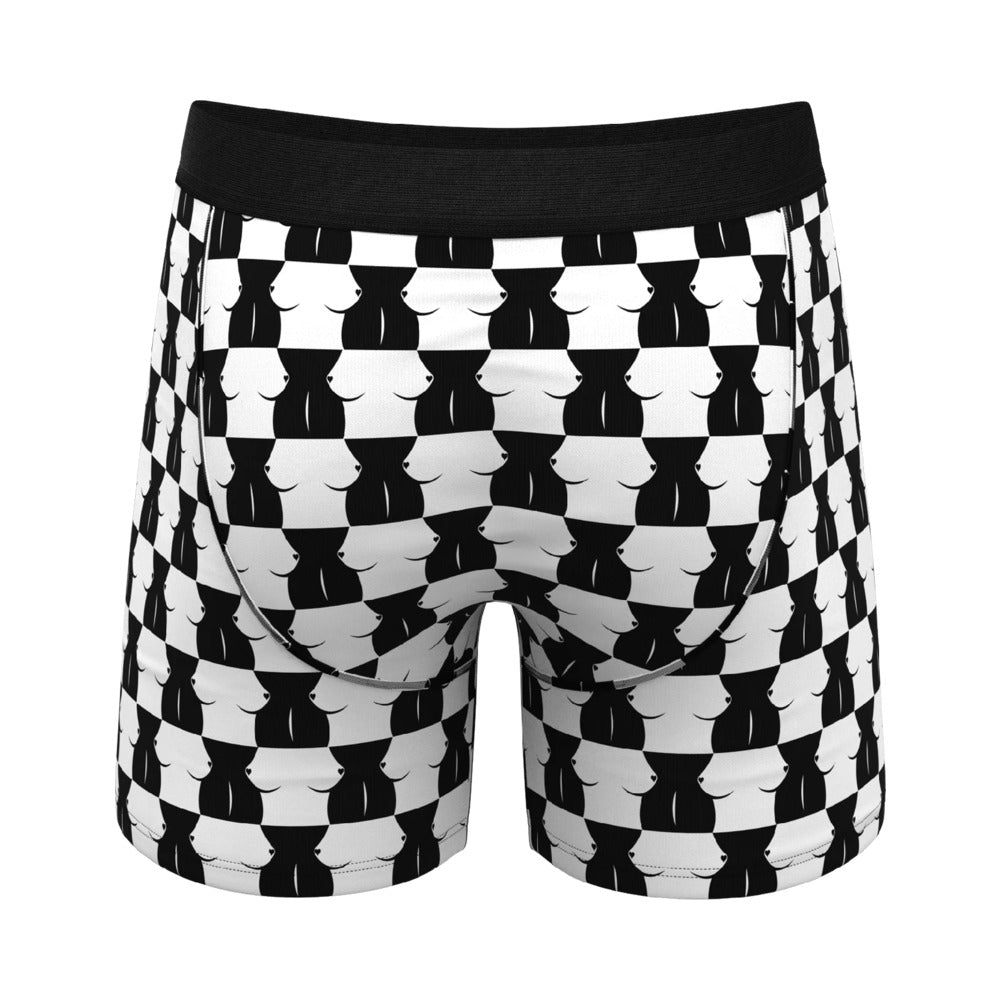 SHINESTY - THE CHEST MATE CHECKERED BALL HAMMOCK POUCH UNDERWEAR WITH FLY