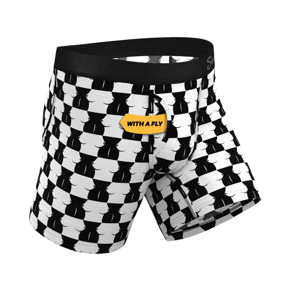 SHINESTY - THE CHEST MATE CHECKERED BALL HAMMOCK POUCH UNDERWEAR WITH FLY