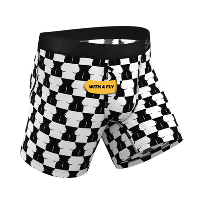 SHINESTY - THE CHEST MATE CHECKERED BALL HAMMOCK POUCH UNDERWEAR WITH FLY