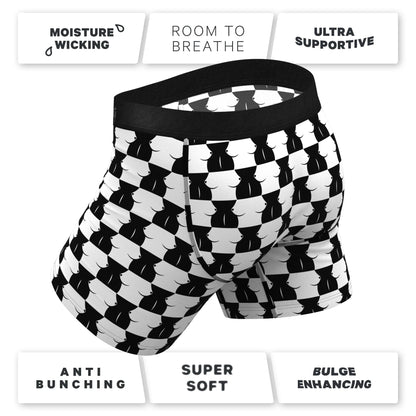 SHINESTY - THE CHEST MATE CHECKERED BALL HAMMOCK POUCH UNDERWEAR WITH FLY