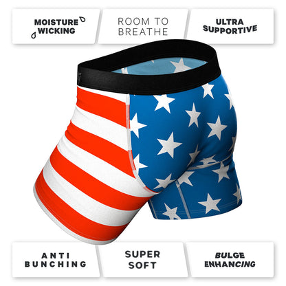 SHINESTY - THE MASCOT AMERICAN FLAG BALL HAMMOCK POUCH UNDERWEAR WITH FLY