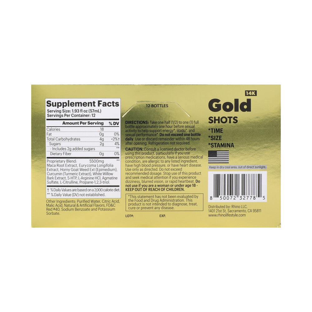 RHINO - GOLD 14K LIQUID SHOTS 2 OZ. BOTTLES 12-PACK DISPLAY