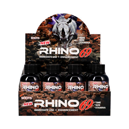 RHINO - 69 LIQUID SHOTS 2 OZ. BOTTLES 12-PACK DISPLAY
