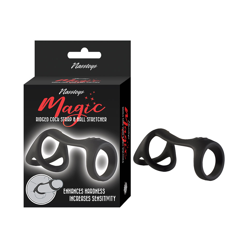 NASSTOYS - MAGIC RIDGED COCK STRAP&BALL STRETCHER BLACK
