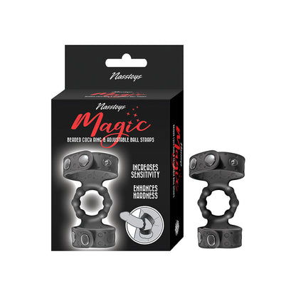 MAGIC BEADED COCK RING&ADJUSTABLE BALL STRAPS BLACK