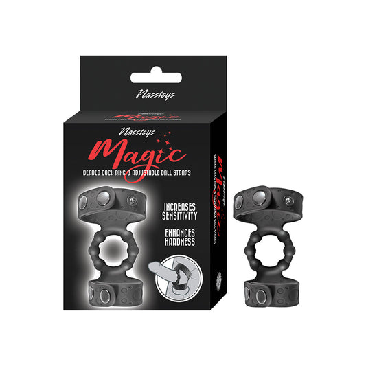 MAGIC BEADED COCK RING&ADJUSTABLE BALL STRAPS BLACK