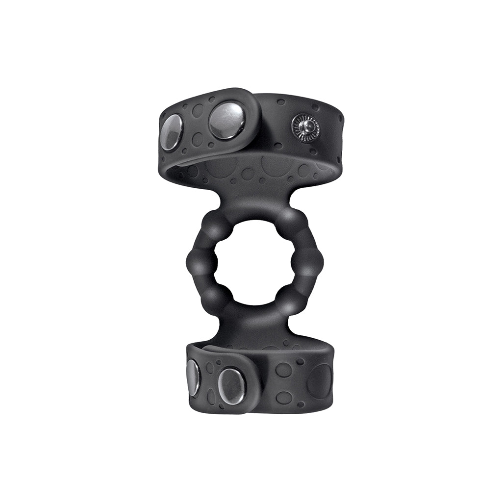 MAGIC BEADED COCK RING&ADJUSTABLE BALL STRAPS BLACK