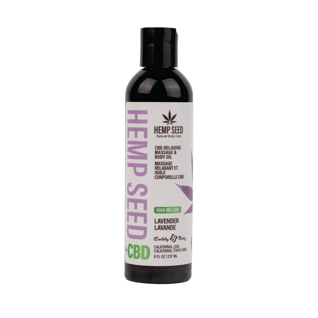 EARTHLY BODY - HEMP SEED CBD RELAXING MASSAGE AND BODY OIL LAVENDER 8 OZ.