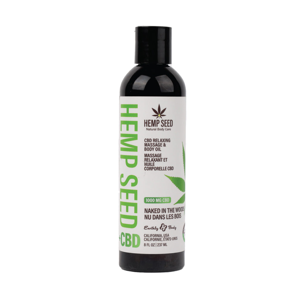 EARTHLY BODY HEMP SEED CBD RELAXING MASSAGE AND BODY OIL NAKED IN THE WOODS 8 OZ.