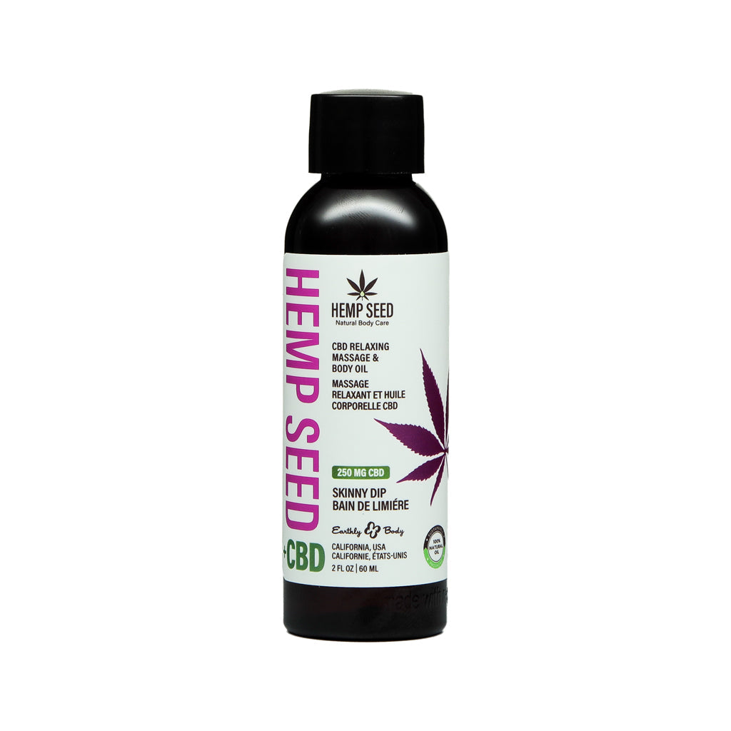 EARTHLY BODY - ACEITE DE MASAJE Y CORPORAL RELAJANTE DE SEMILLA DE CÁÑAMO CBD SKINNY DIP 2 OZ.