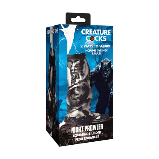 MARCAS XR - PENE CON FORMA DE CRIATURA DE NIGHT PROWLER, POTENCIADOR DE PENE DE SILICONA CON EYACULACIÓN, COLOR PLATEADO