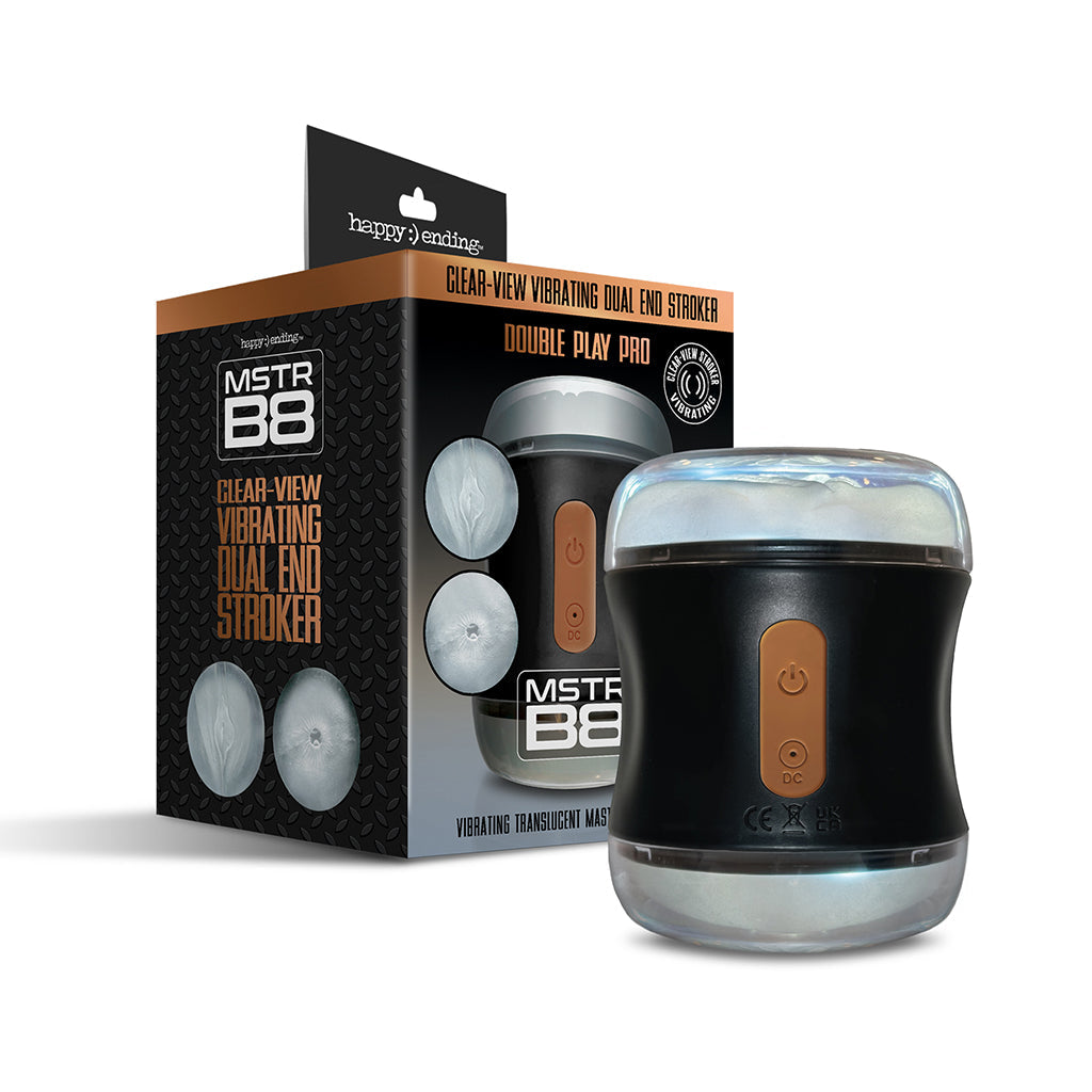 GLOBAL NOVELTIES - MSTR B8 CLEAR-VIEW VIBRATING DUAL END STROKER, DOUBLE PLAY PRO