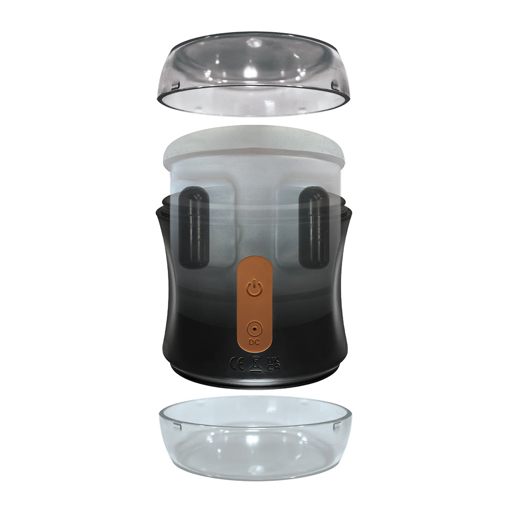 GLOBAL NOVELTIES - MSTR B8 CLEAR-VIEW VIBRATING DUAL END STROKER, DOUBLE PLAY PRO