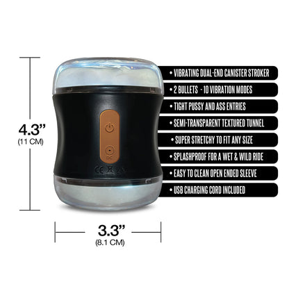 GLOBAL NOVELTIES - MSTR B8 CLEAR-VIEW VIBRATING DUAL END STROKER, DOUBLE PLAY PRO