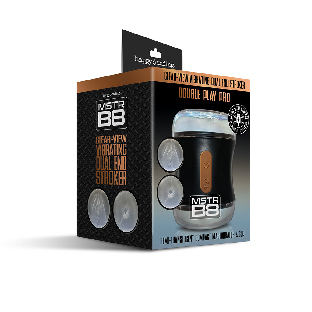 GLOBAL NOVELTIES - MSTR B8 CLEAR-VIEW VIBRATING DUAL END STROKER, DOUBLE PLAY PRO