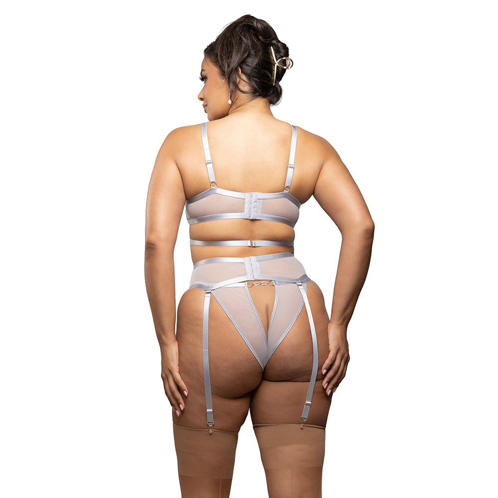 FANTASY LINGERIE - RADIANCE DIAMOND BRA, GARTER BELT & OPEN BACK PANTY 1XL/2XL