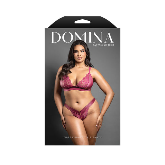 FANTASY LINGERIE - DOMINA BRALETTE & PANTY WITH ZIPPER DETAILS BERRY QUEEN SIZE
