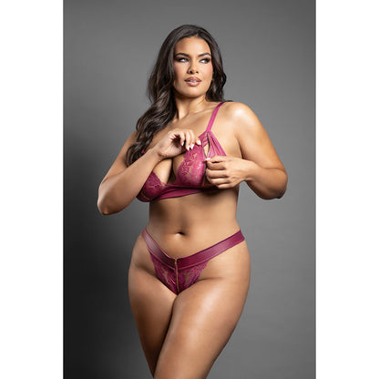 FANTASY LINGERIE - DOMINA BRALETTE & PANTY WITH ZIPPER DETAILS BERRY QUEEN SIZE