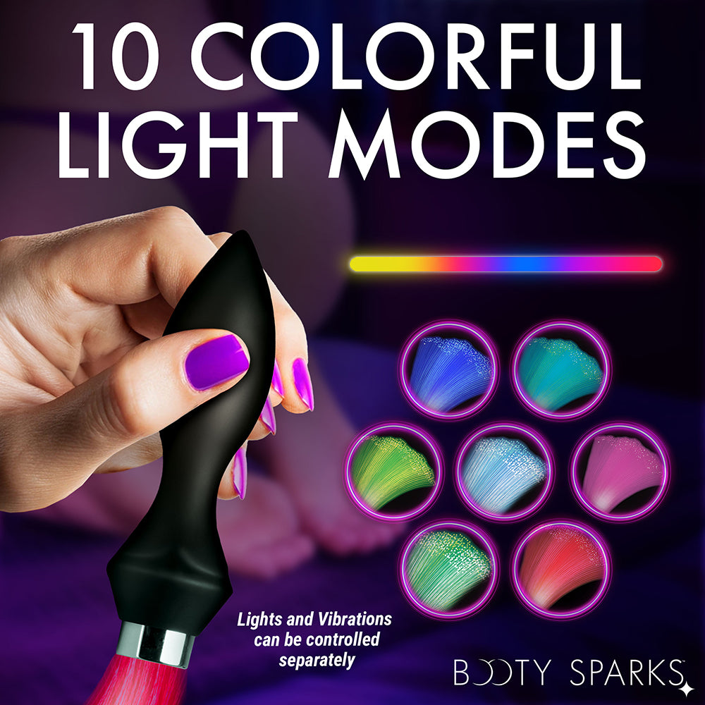 XR BRANDS - BOOTY SPARKS VIBRATING SILICONE OPTICAL FIBER BUTT PLUG