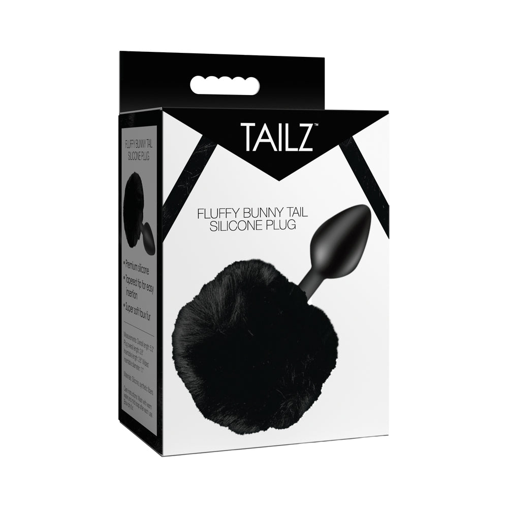 XR BRANDS - TAILZ FLUFFY BUNNY TAIL SILICONE PLUG BLACK