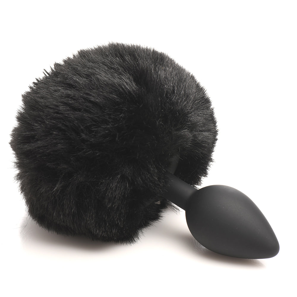 XR BRANDS - TAILZ FLUFFY BUNNY TAIL SILICONE PLUG BLACK