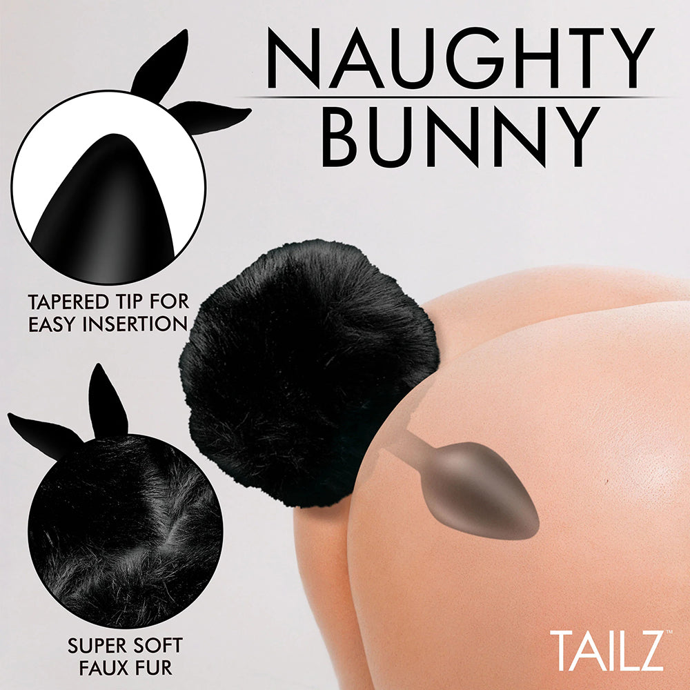 XR BRANDS - TAILZ FLUFFY BUNNY TAIL SILICONE PLUG BLACK