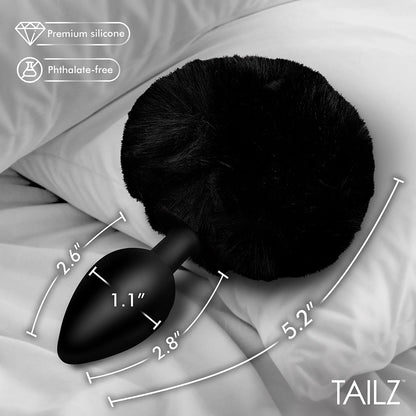 XR BRANDS - TAILZ FLUFFY BUNNY TAIL SILICONE PLUG BLACK