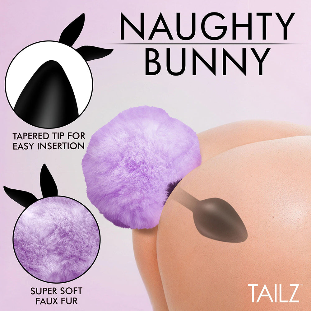 XR BRANDS - TAILZ FLUFFY BUNNY TAIL SILICONE PLUG PURPLE