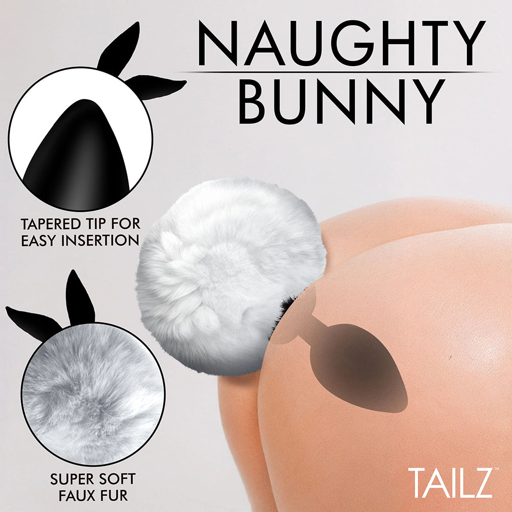 XR BRANDS - TAILZ FLUFFY BUNNY TAIL SILICONE PLUG WHITE