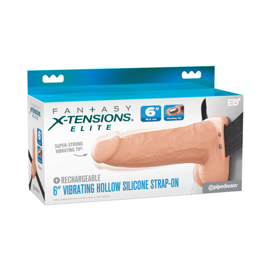 PIPEDREAM - FANTASY X-TENSIONS ELITE VIBRATING HOLLOW SILICONE STRAP-ON 6 IN. LIGHT