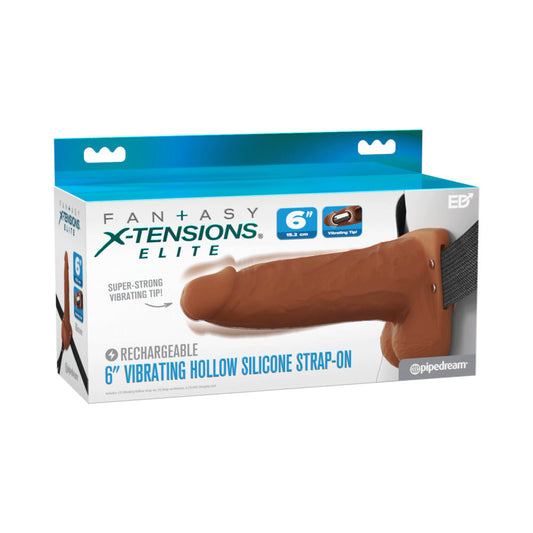 PIPEDREAM - FANTASY X-TENSIONS ELITE VIBRATING HOLLOW SILICONE STRAP-ON 6 IN. BROWN