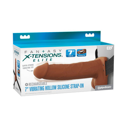 PIPEDREAM - FANTASY X-TENSIONS ELITE VIBRATING HOLLOW SILICONE STRAP-ON 7 IN. BROWN