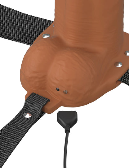 PIPEDREAM - FANTASY X-TENSIONS ELITE VIBRATING HOLLOW SILICONE STRAP-ON 7 IN. BROWN