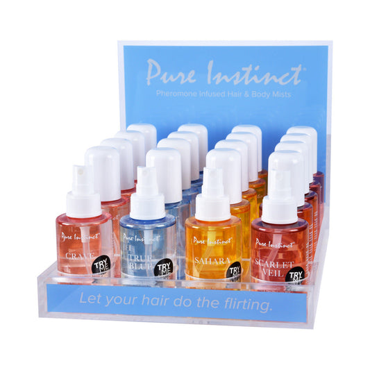 CLASSIC BRANDS - PURE INSTINCT PHEROMONE HAIR & BODY MIST 21-PIECE ACRYLIC DISPLAY BUNDLE WITH TESTERS