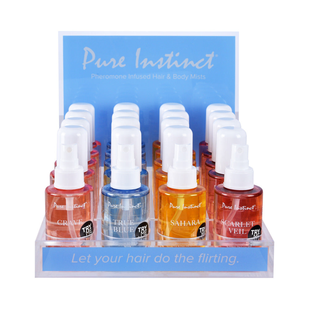 CLASSIC BRANDS - PURE INSTINCT PHEROMONE HAIR & BODY MIST 21-PIECE ACRYLIC DISPLAY BUNDLE WITH TESTERS